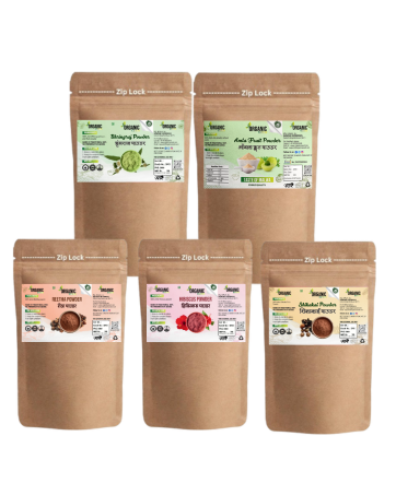Amla Reetha Shikakai, Bhringraj and Hibiscus Powder for Hair (Pack of 5, 150gm each,Total 750 Grams)