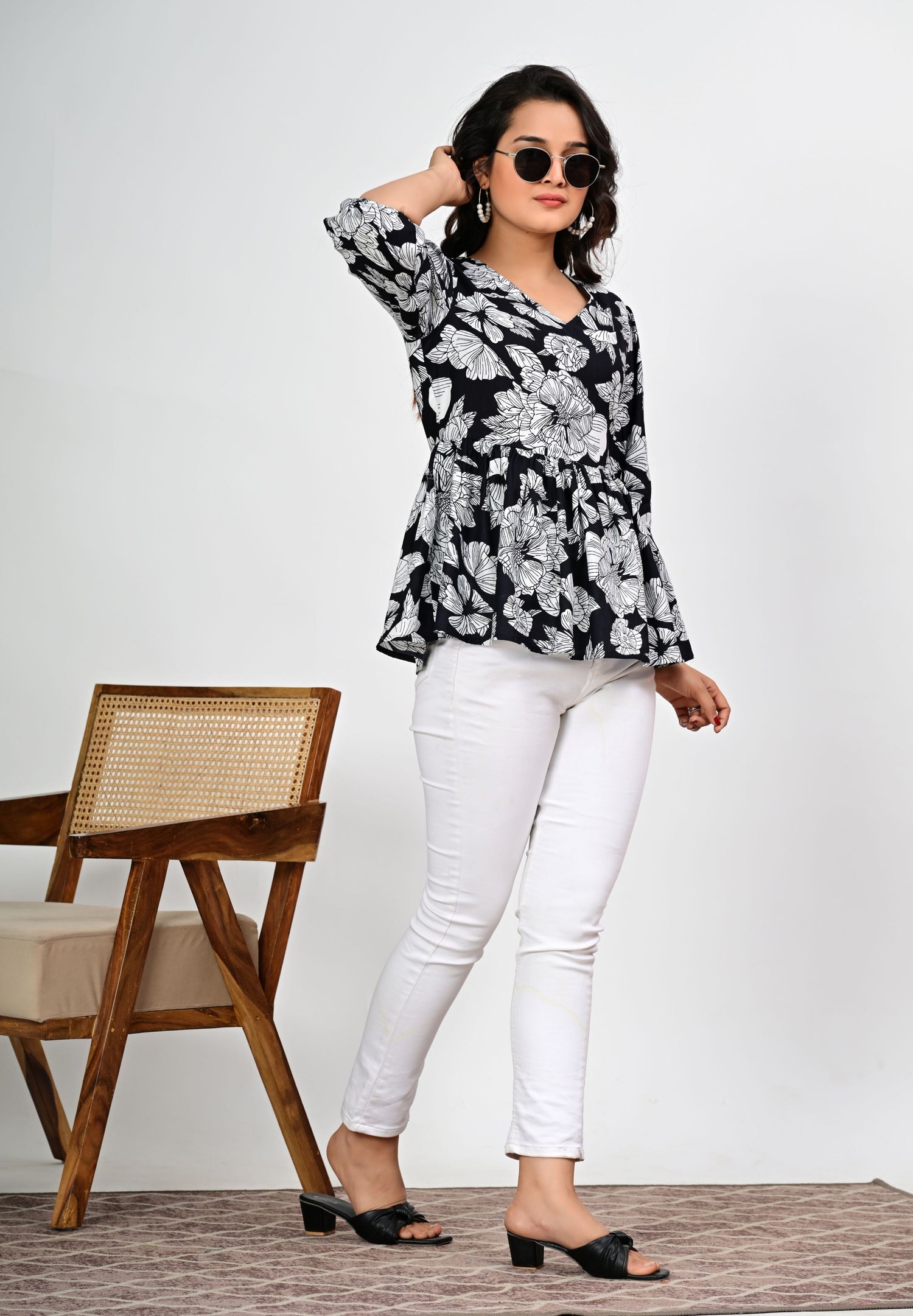 Black Cotton Printed Kurti