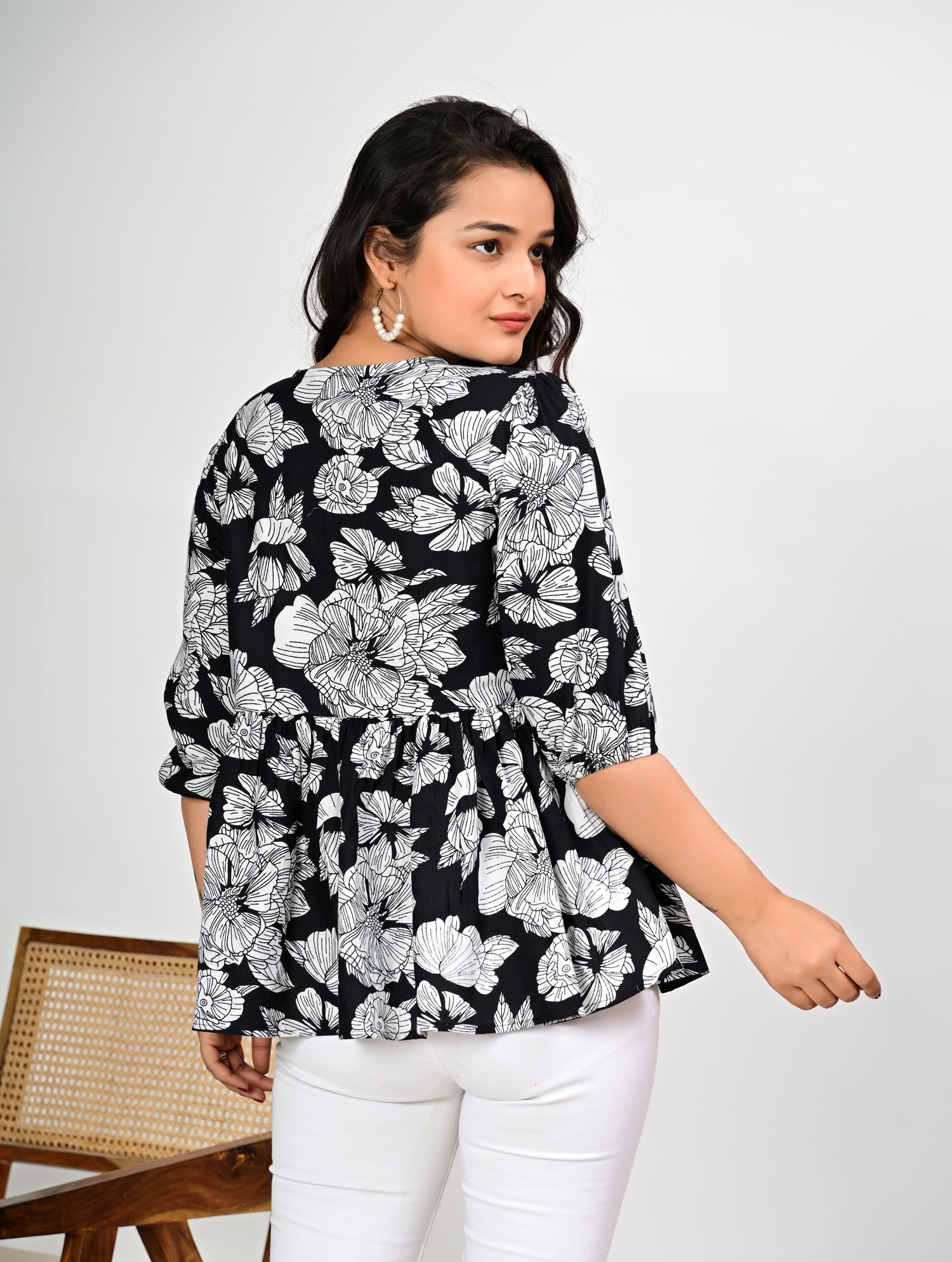 Black Cotton Printed Kurti