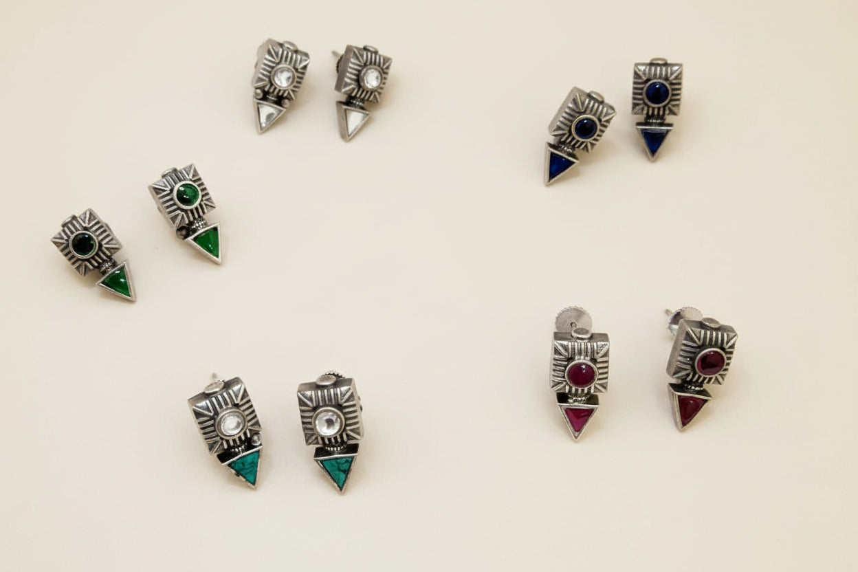 Oxidised Silver studs with natural stones