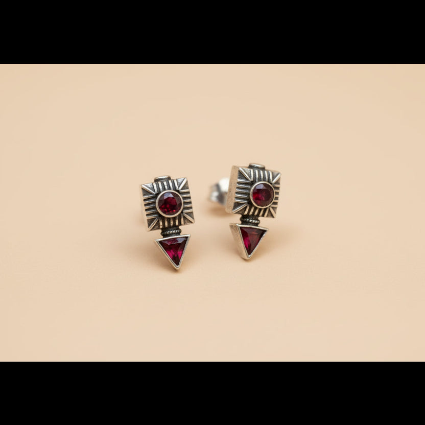 Oxidised Silver studs with natural stones