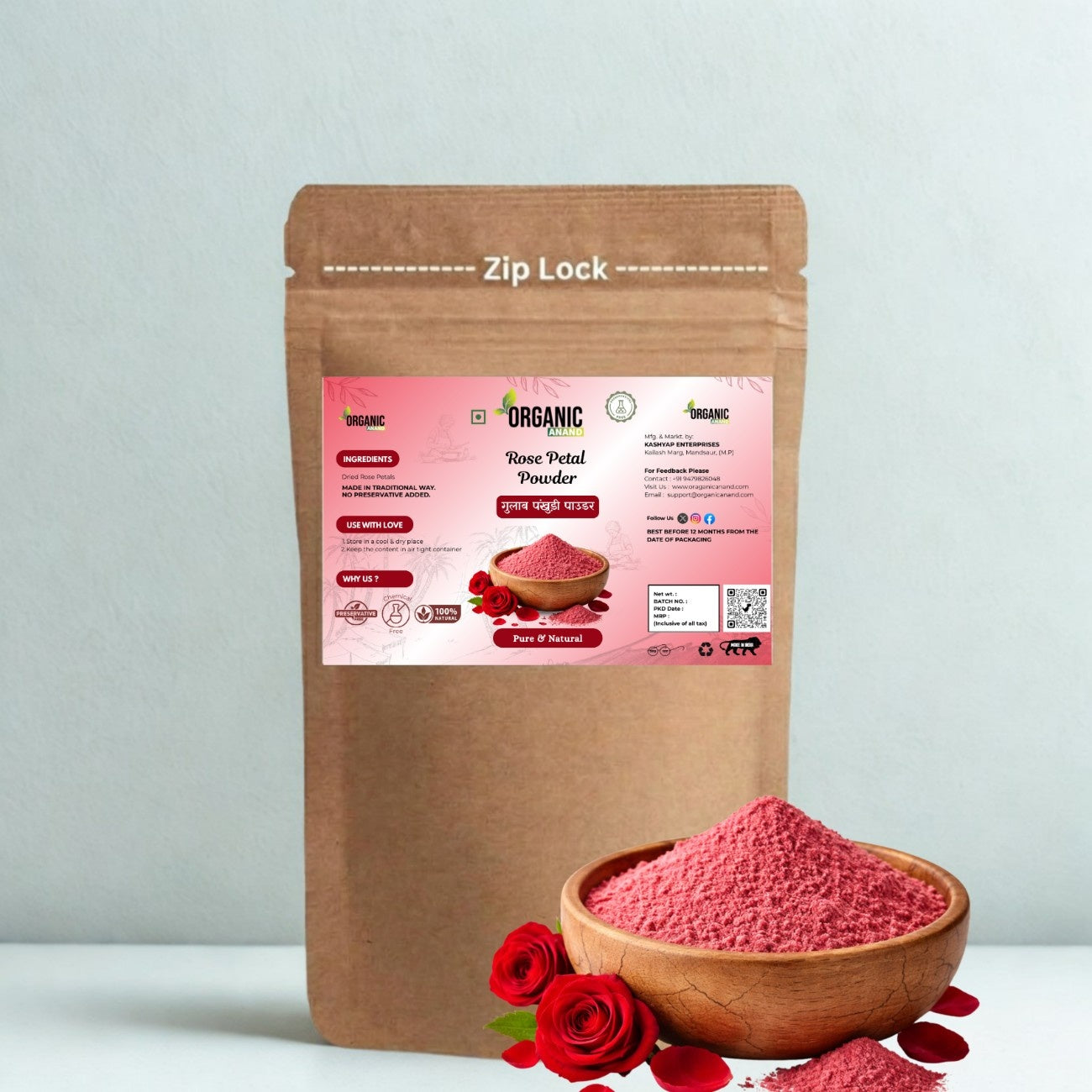 Rose Petal Powder | 100% Pure Natural | Edible Rose Powder for Face Mask, Tanning & Glowing Skin