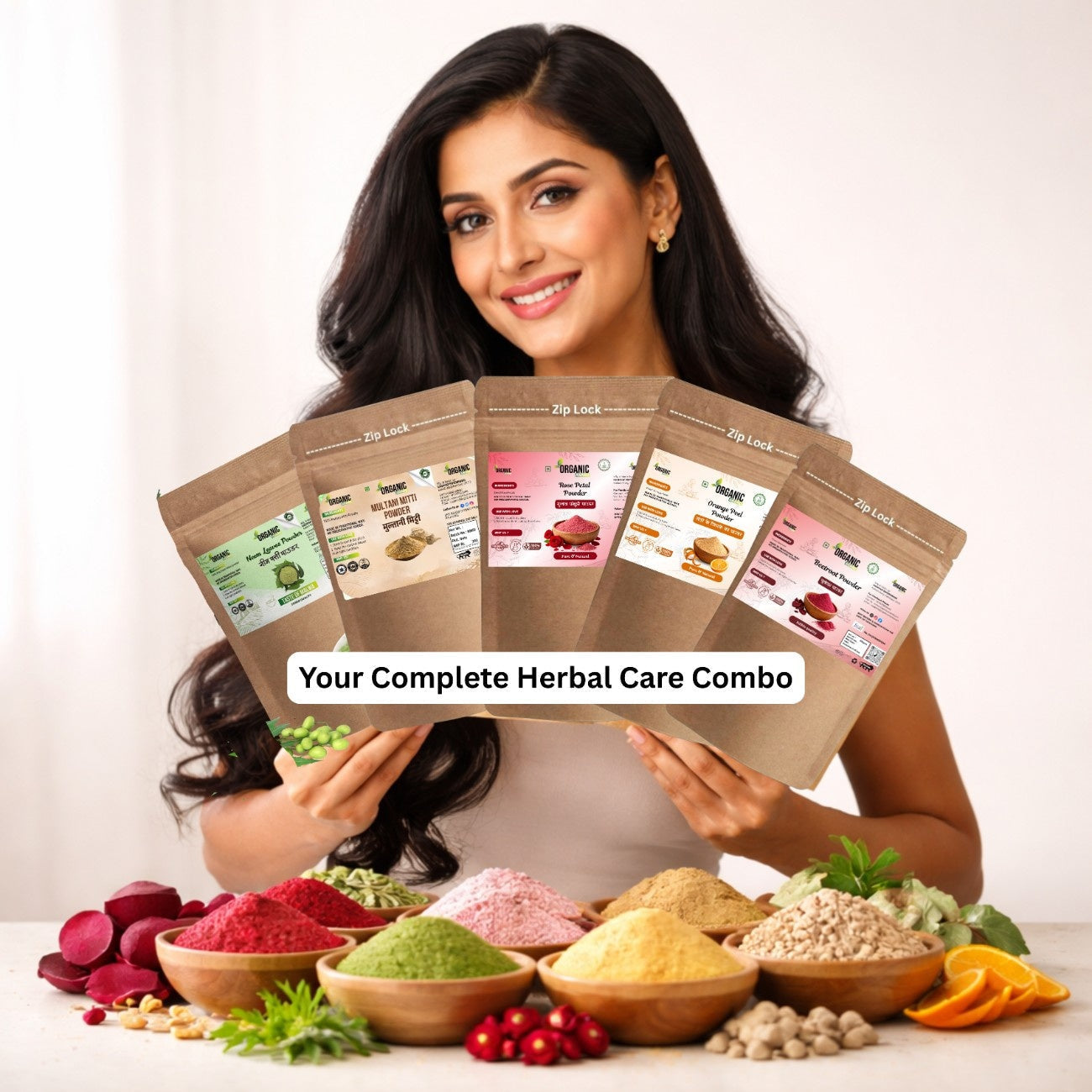 Neem, Multani Mitti, Rose, Beetroot & Orange Peel Powder 5in1 Combo for Face Pack | 100% Natural Skin Care | Acne, Glow, Tan Removal | Herbal Face Pack Powder