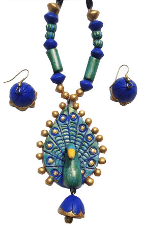 Hand made peacock Terracotta Necklace set.