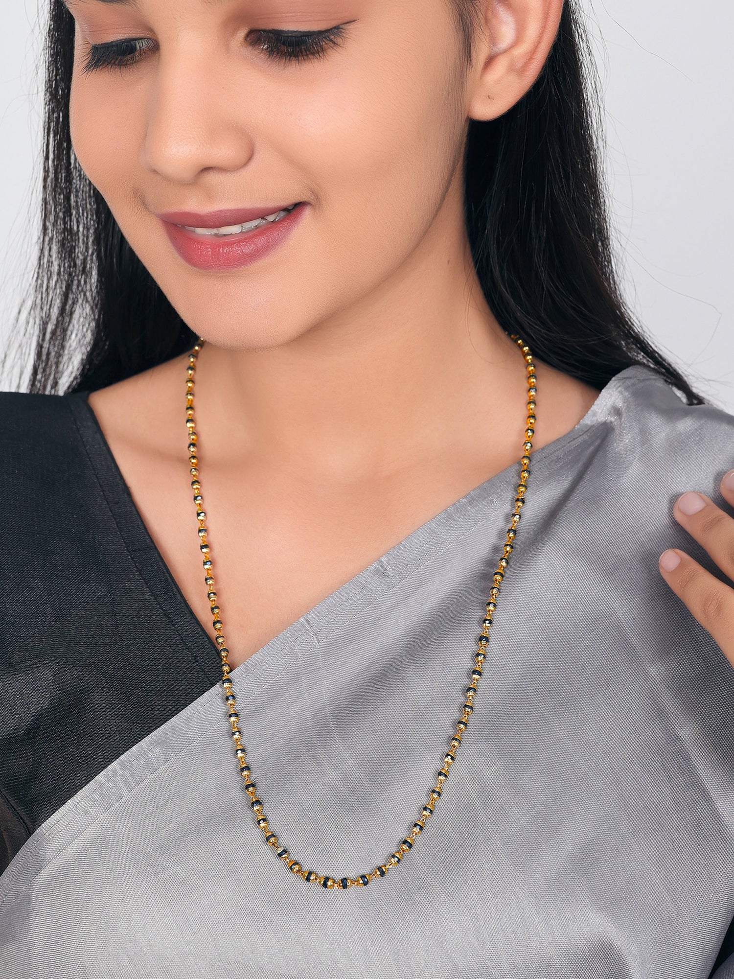 JHB Women Traditional Black Bead Chain and Gold Plated Neck Chain for Women & Girls Wedding, Engagement and Anniversary