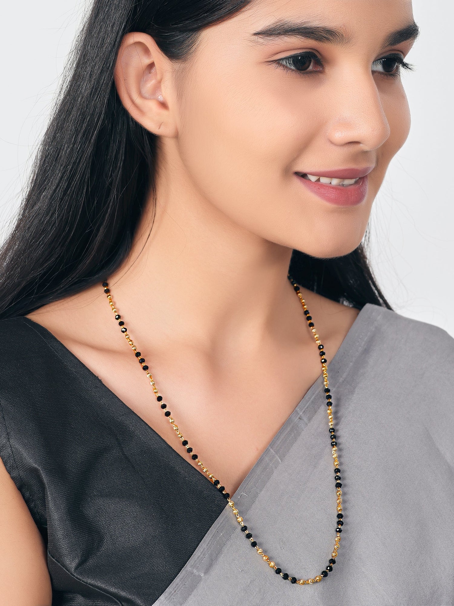 JHB Women Traditional Black Bead Chain and Gold Plated Neck Chain for Women & Girls Wedding, Engagement and Anniversary