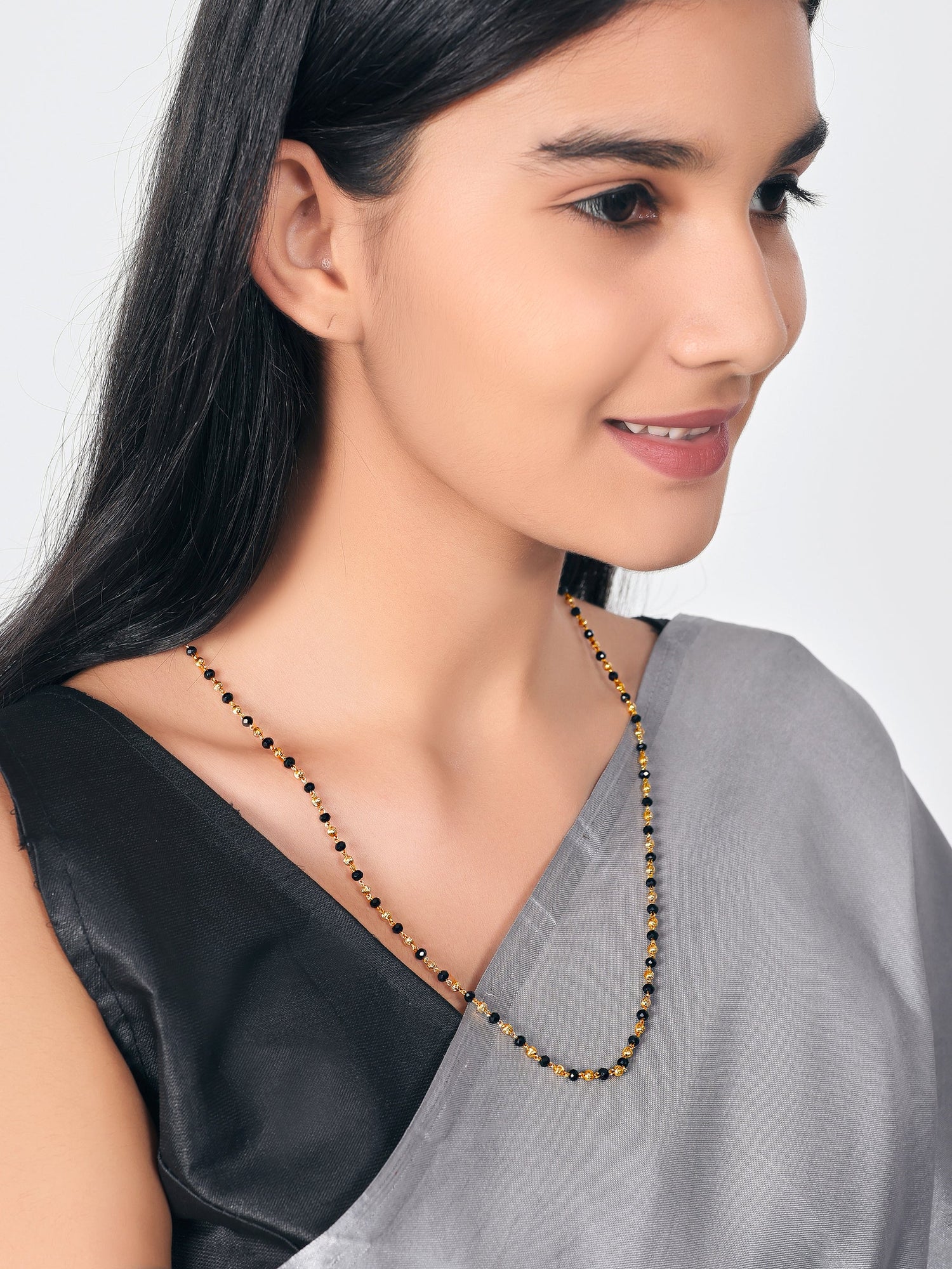 JHB Women Traditional Black Bead Chain and Gold Plated Neck Chain for Women & Girls Wedding, Engagement and Anniversary