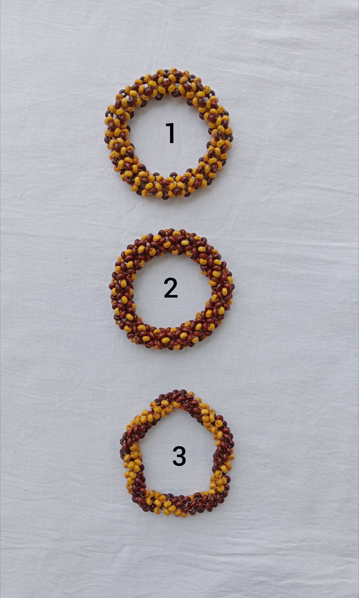 Hand-woven Wooden Bead Bangle | Maroon & Mustard Yellow | Mosaic Patterns | Fluid Feel
