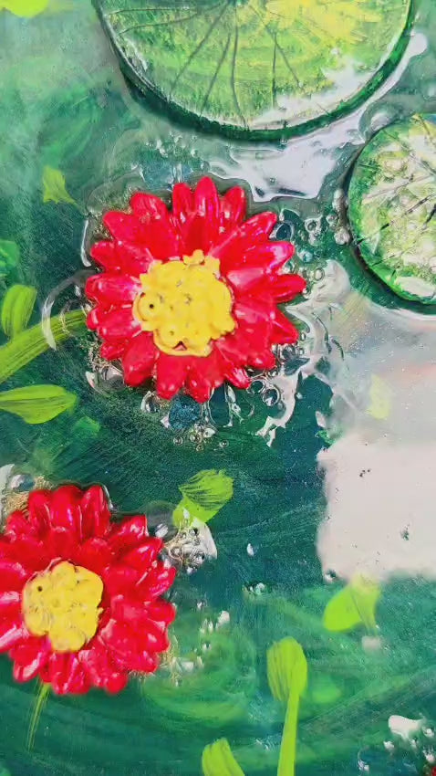 12in/30cm Round lotus pond wall hanging decor