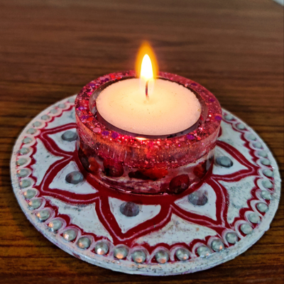 Mandala Work with Stones MDF board small And one Resin Tealight Candle Holder