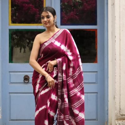 Hand Block printed  linen cotton sarees with blouse piece22
