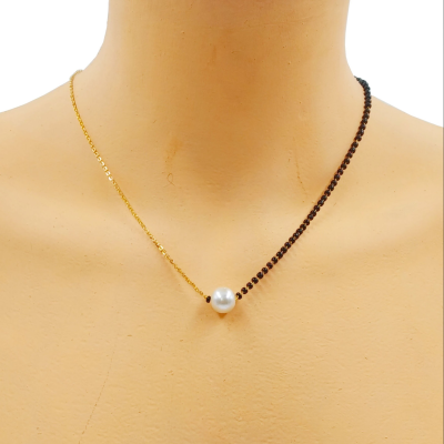 JHB GOLD PLATED BLACK BEAD SHORT MANGALSUTRA FOR WOMEN