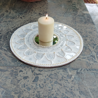 PURE WHITE TABLE DECOR/POOJA THALI/DIWALI DECOR