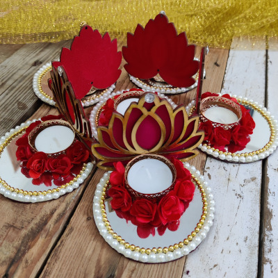 Lotus Tealight Candle Holders Rangoli Handmade (set of 06)