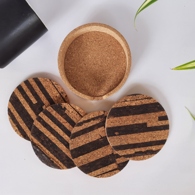Cork Coasters - (Design - Black Stripes)