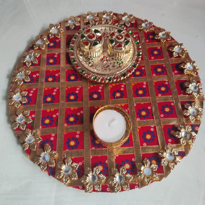 Red and yellow Pooja Thalis(a set of 02)