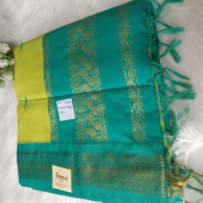 Kalyani Cotton Saree_Parrot Green with Rama Green