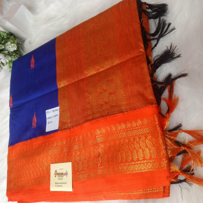 Kalyani Cotton Saree_Blue with Orange