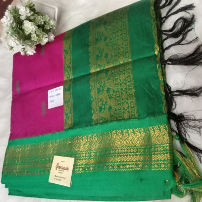 Kalyani Cotton Saree_Majenta Pink with Green