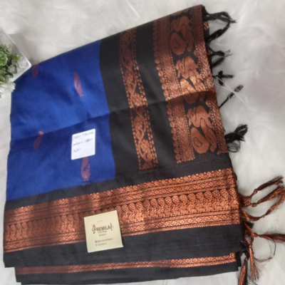 Kalyani Cotton Saree_Blue with Black