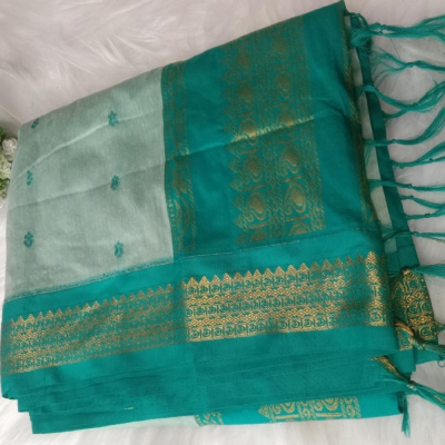 Kalyani Cotton Saree_Sea Green with Rama Green