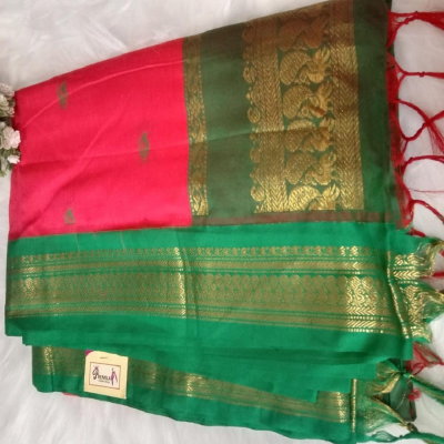 Kalyani Cotton Saree_Hot Pink with Green