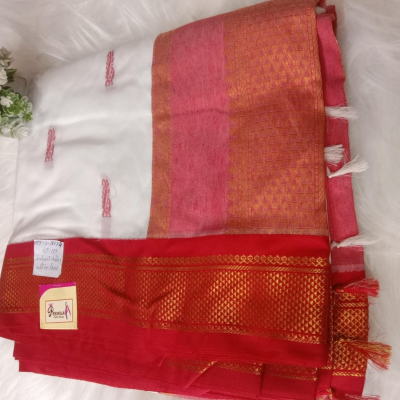 Kalyani Cotton Saree_White with Red