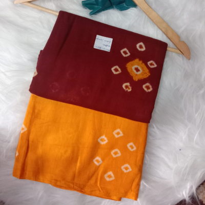 Bandini Printed Soft Cotton_Maroon with Yellow