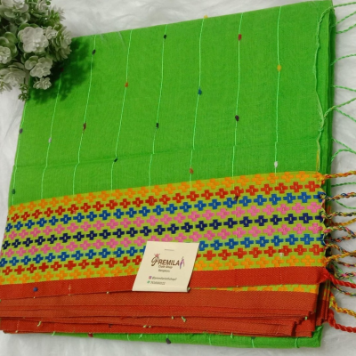 Bengal Cotton with Cross_Stitch Design_Parrot Green