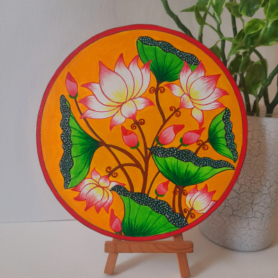 Pichwai painting on 8" round mdf plate with stand