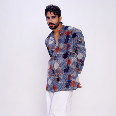Hand block printed Ajrakh Indigo Forever Kurta 1