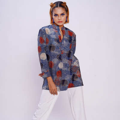 Hand block printed Ajrakh Indigo Forever Kurta 2