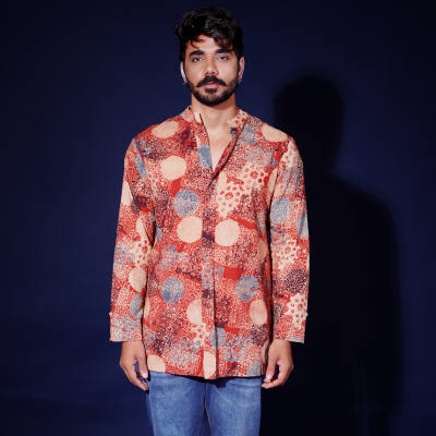 Hand block printed Ajrakh Alizarine  Forever Kurta 1