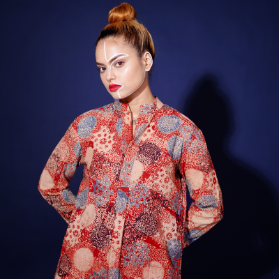Hand block printed Ajrakh Alizarine  Forever Kurta 2