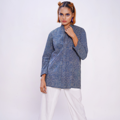 Hand block printed Ajrakh Clear Sky Forever Kurta 2