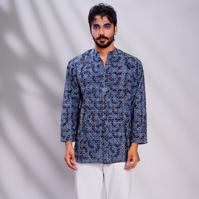 Hand block printed Ajrakh Brushstroked  Forever Kurta 1