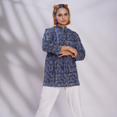 Hand block printed Ajrakh Brushstroked  Forever Kurta 2