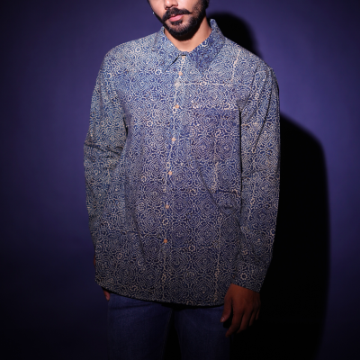 Handblock Printed Ajrakh Silver Lining Everywhere Shirt 1