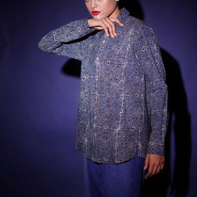 Handblock Printed Ajrakh Silver Lining Everywhere Shirt 2