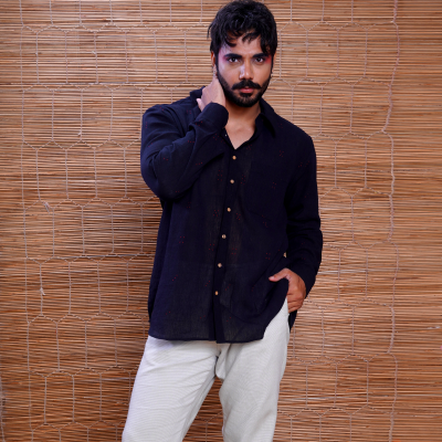 Kala Cotton Tangaliya Dice Everywhere Shirt Black 1