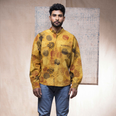 Cotton Handprinted Ajrakh Sunshine Jaapani Kimono Shirt 1