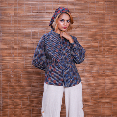 Cotton Handprinted Ajrakh Sunset Jaapani Kimono Shirt 2