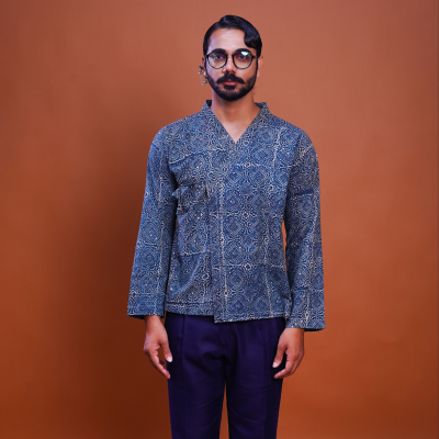 Hand block printed Ajrakh Silver Lining Mughal Shirt 1