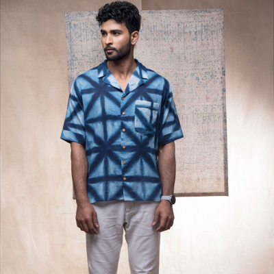 Cotton Clamp Dyed Starstruck Camp Collar Shirt 1
