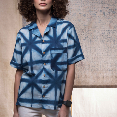 Cotton Clamp Dyed Starstruck Camp Collar Shirt 2