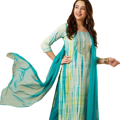 Kanaklata Cotton Printed Straight Kurta with Pant & Dupatta Set