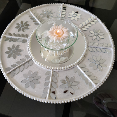 Mirror Work Table top Decor with a floating candle