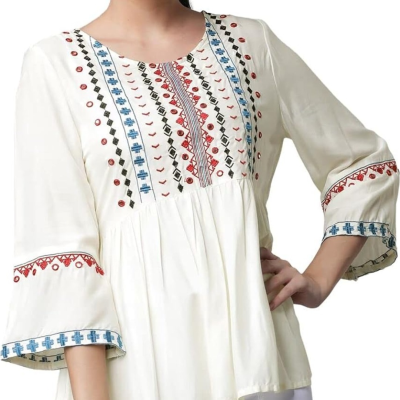 Kanaklata Women's Embroidered Rayon Regular Fit Top
