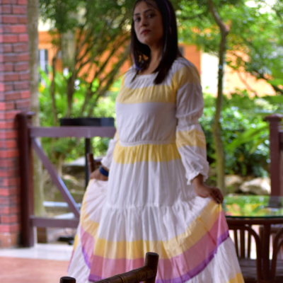 AURORA -Premium handwoven Muslin Cotton frilled Flared Maxi Dress