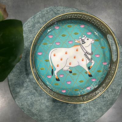 Picchwai Metal Tray- Teal,10 inches